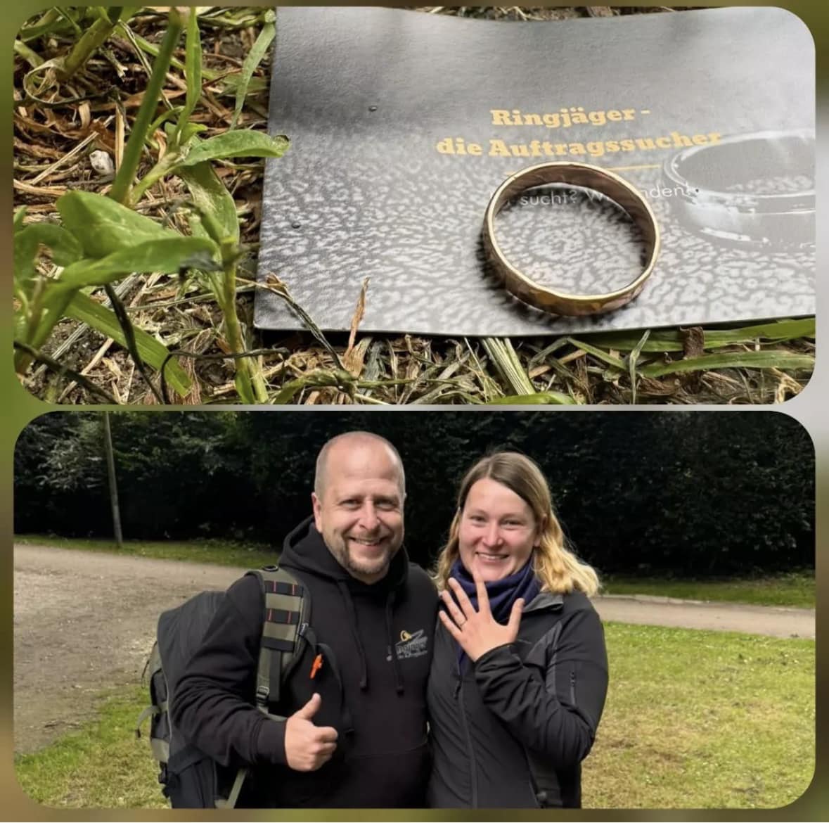 Wiedergefundener Ehering nach einer Metalldetektor-Suche in Bochum.